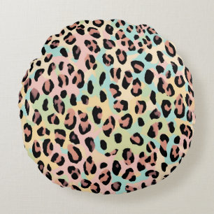 Round Pillow Pastel Blue Pink Leopard Print