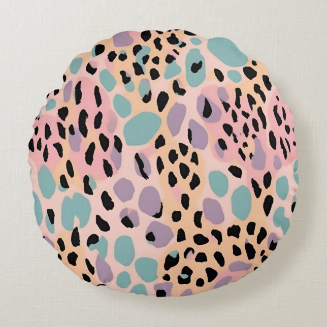 Round Pillow Pastel Leopard Print (Front)