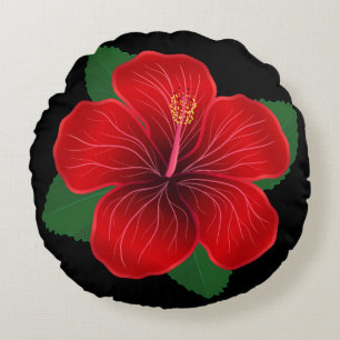 Round Pillow-Red Hibiscus Flower Pillow