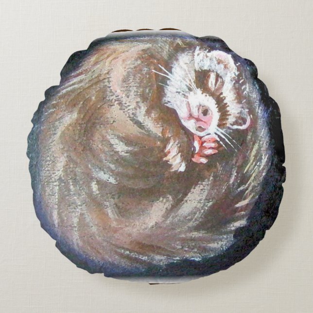 Round Pillow Sleeping Resting Ferret (Front)