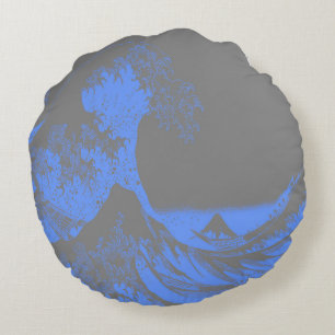 Round Pillow The Great Wave Blue & Grey