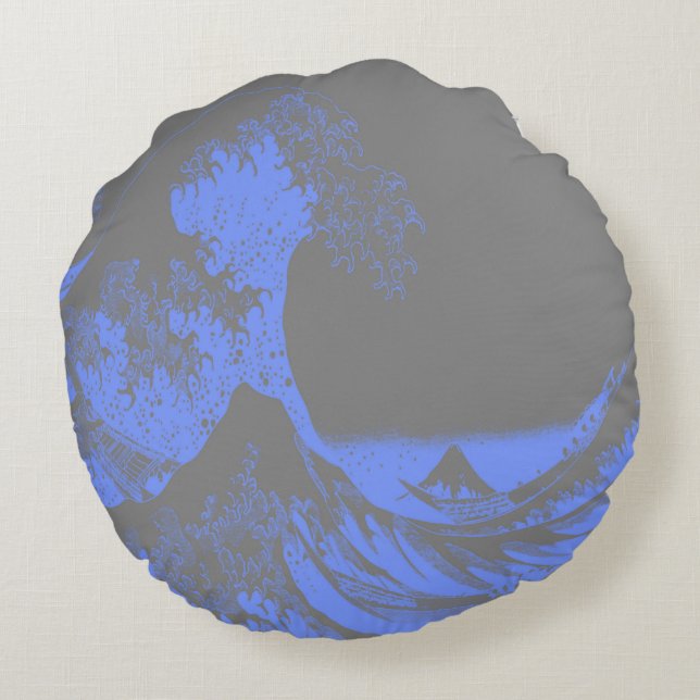 Round Pillow The Great Wave Blue & Grey (Back)