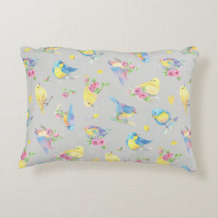 Round Pillow Watercolor Birds and Flowers Seamless