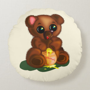 Round Pillow with Baby Bear - Custom Colours