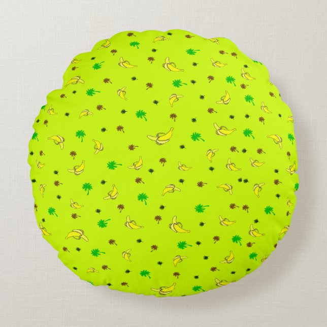 Round pillow with banana and palms pattern (Front)