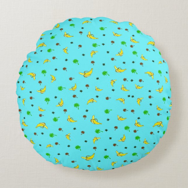 Round pillow with banana and palms pattern (Front)