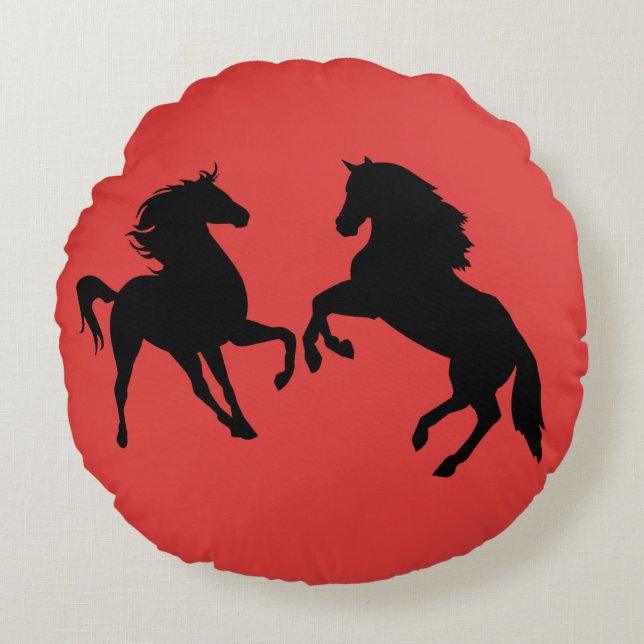 Round Pillow with Couple Horses (Front)