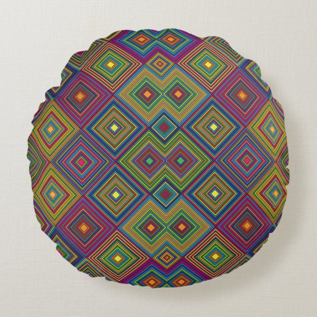 Round pillow with vibrant geometric patterns  (Front)