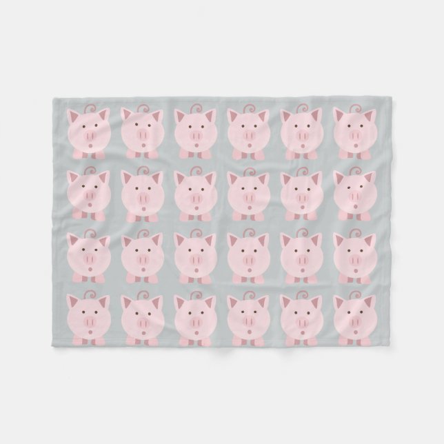 Round Pink Pig Pattern Fleece Blanket (Front (Horizontal))