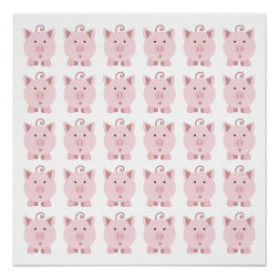 Round Pink Pig Pattern Poster