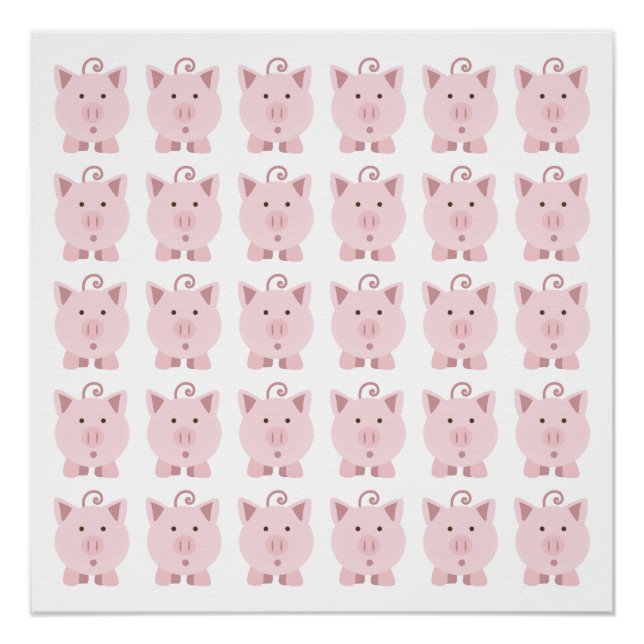 Round Pink Pig Pattern Poster (Front)