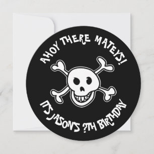 Round pirate skull Birthday party invitations