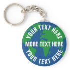 Round planet earth keychains with custom text