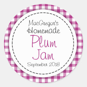 Round plum preserve or jam jar food label