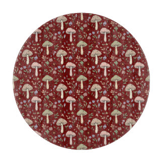Round Plum Red Fungi Dark Academia Circle Cheese Cutting Board
