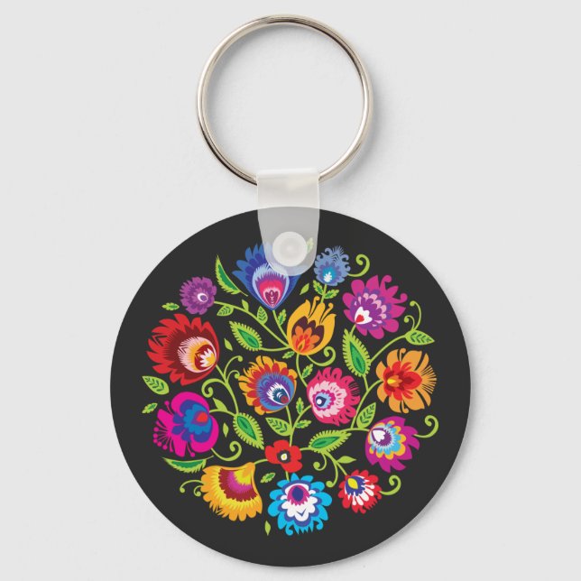 Round Polish folklore composition Keychain (Front)