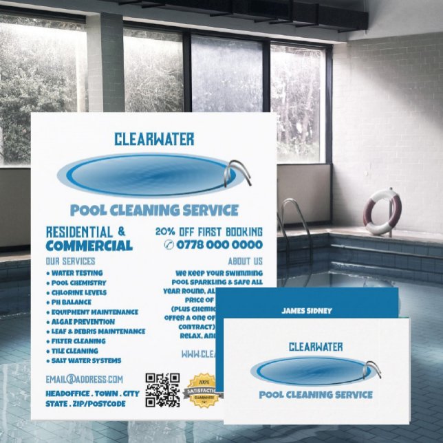 Round Pool Design, Swimming Pool Cleaning Service Flyer (Creator Uploaded)