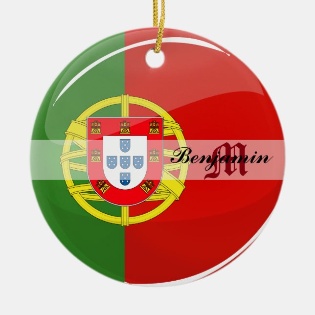 Round Portuguese Flag Ceramic Ornament (Front)