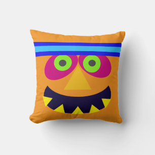 Round pouf with funny monster throw pillow
