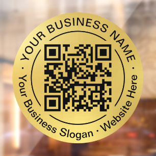 Round QR Code Circle Business Name Gold Background Window Cling