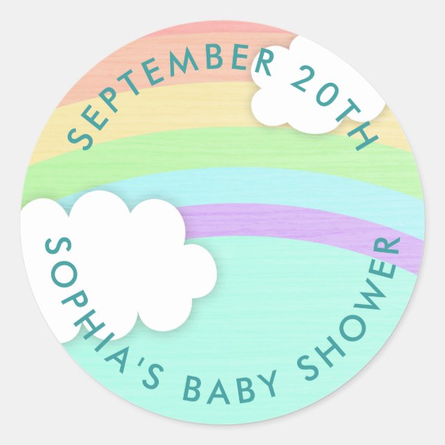 Round Rainbow Gender Neutral Baby Shower Stickers (Front)