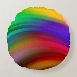 Round Rainbow Wave Stripes Pillow
