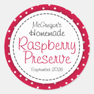 Round raspberry preserve or jam jar food label