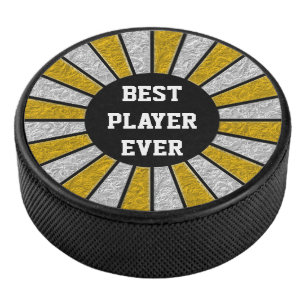 Round Rays Frame gold silver + your backgr. & idea Hockey Puck