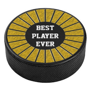 Round Rays Frame gold + your backgr. & ideas Hockey Puck