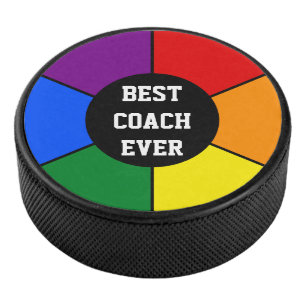 Round Rays Frame Rainbow 2 + your backgr. & ideas Hockey Puck