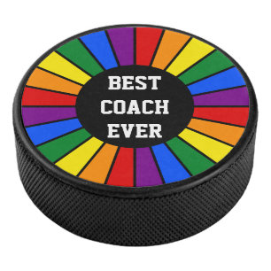 Round Rays Frame RAINBOW + your backgr. & ideas Hockey Puck
