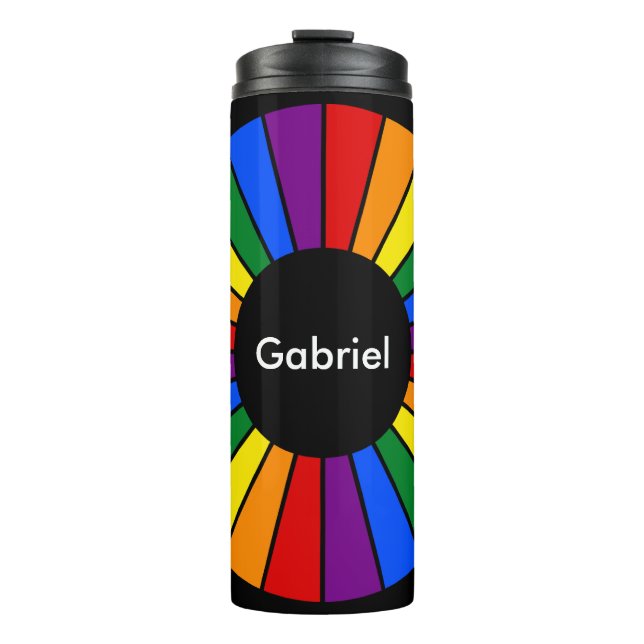 Round Rays Frame RAINBOW + your backgr. & ideas Thermal Tumbler (Front)