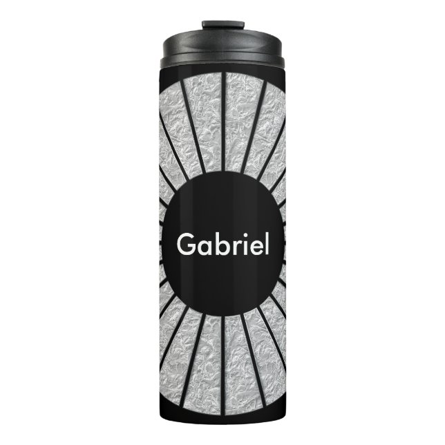 Round Rays Frame SILVER + your backgr. & ideas Thermal Tumbler (Front)