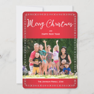 Round Red Christmas Card Greetings Family Photo