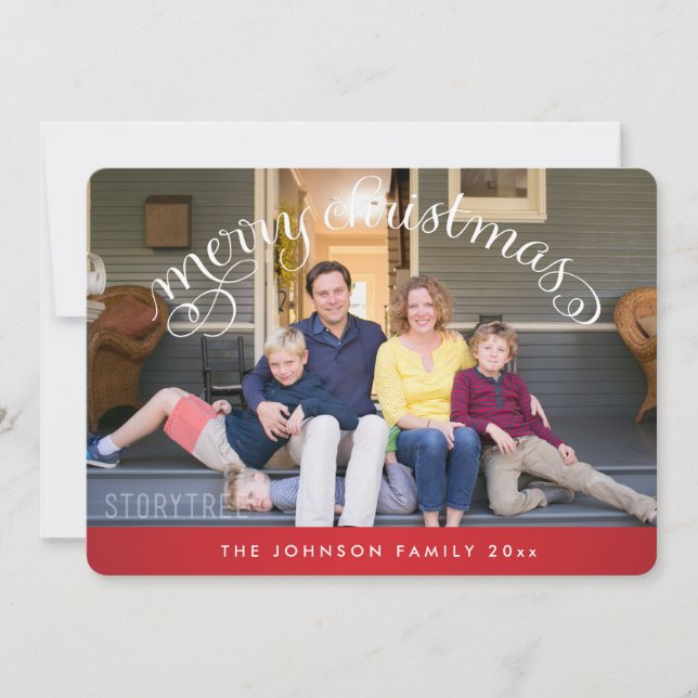 Round Red Merry Christmas Photo Holiday Card (Front)