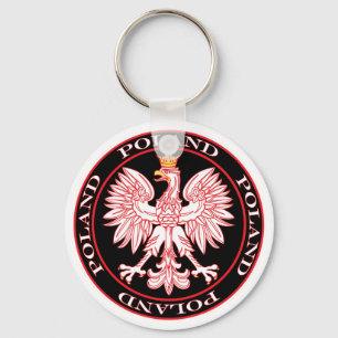 Round Red Polish Eagle Keychain