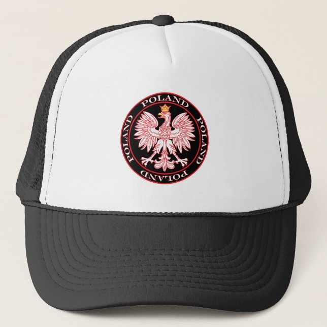 Round Red Polish Eagle Trucker Hat (Front)