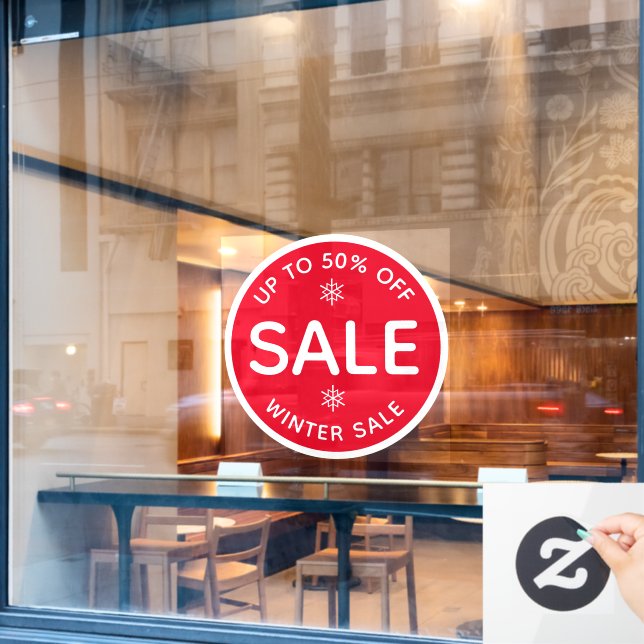 Round Red Simple Modern Window Display Store Sale Cling (Cafe Window)