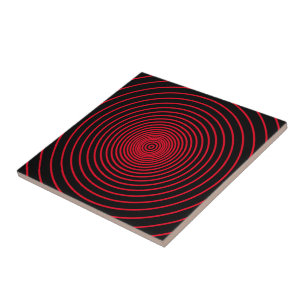 Round Red Striped Black Ceramic Tile Choose Colour