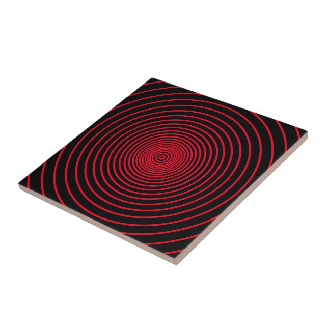 Round Red Striped Black Ceramic Tile Choose Colour (Side)