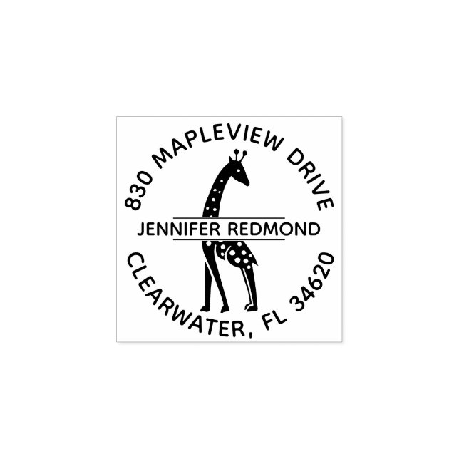 Round Return Address Giraffe Rubber Stamp (Imprint)