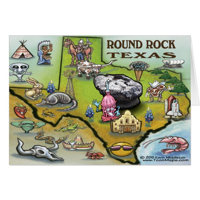 Round Rock Texas Cartoon Map (Front Horizontal)