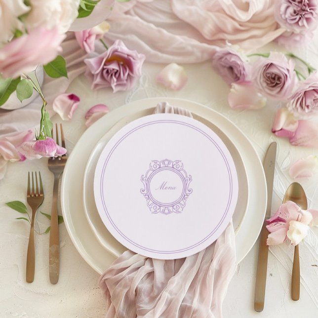 Round Romantic Elegant Vintage Purple Wedding Menu (Round Romantic Elegant Vintage Purple Wedding Menu)