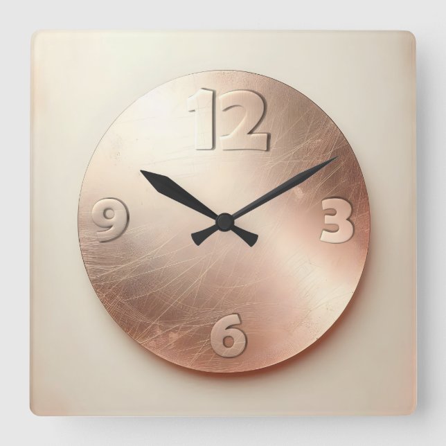 round rose gold plate square wall clock (Front)