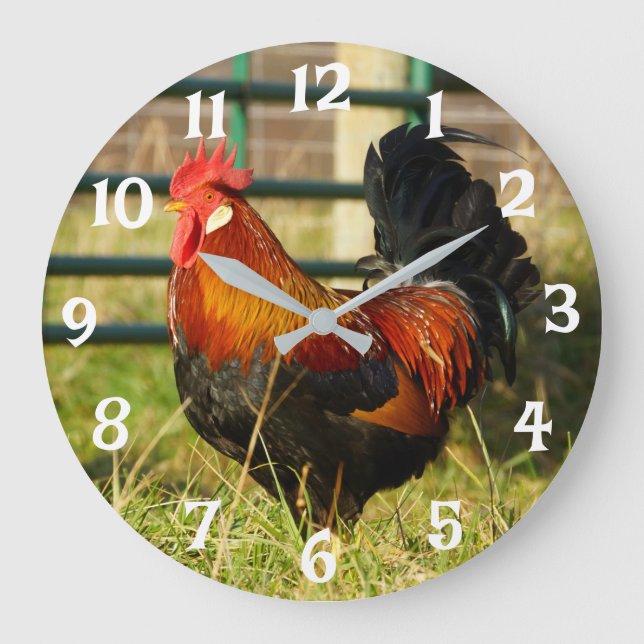 Round Rustic Rooster Wall Clock  (Front)