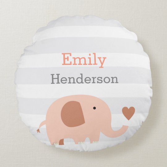 Round Safari Elephant Birth Stats Nursery Pillow