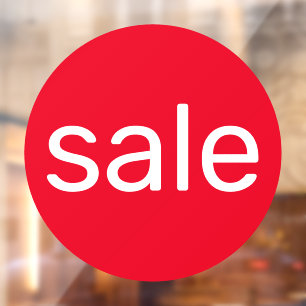 Round sale sign white red window cling
