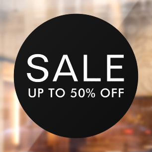 Round sale sign with custom text or up to 50% off
