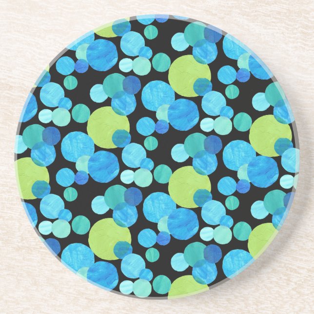Round Sandstone Coaster, Blue Moons Pattern Coaster (Front)
