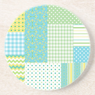 Round Sandstone Coaster: Daffodils, Faux-Patchwork Coaster